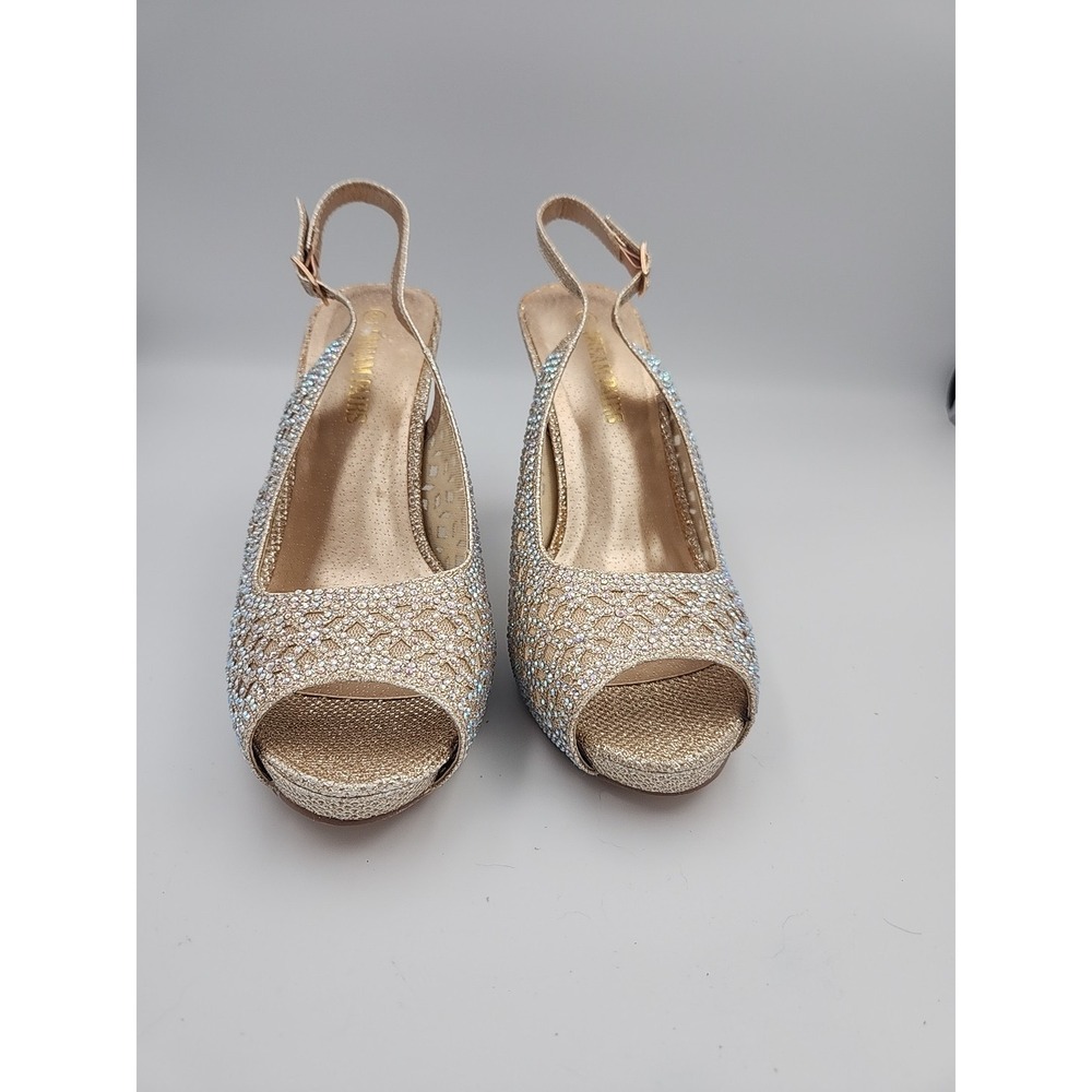Dream Pairs Invest Glitter Gold Champage Rhinestone Peep Toe‎ Heels Size 9